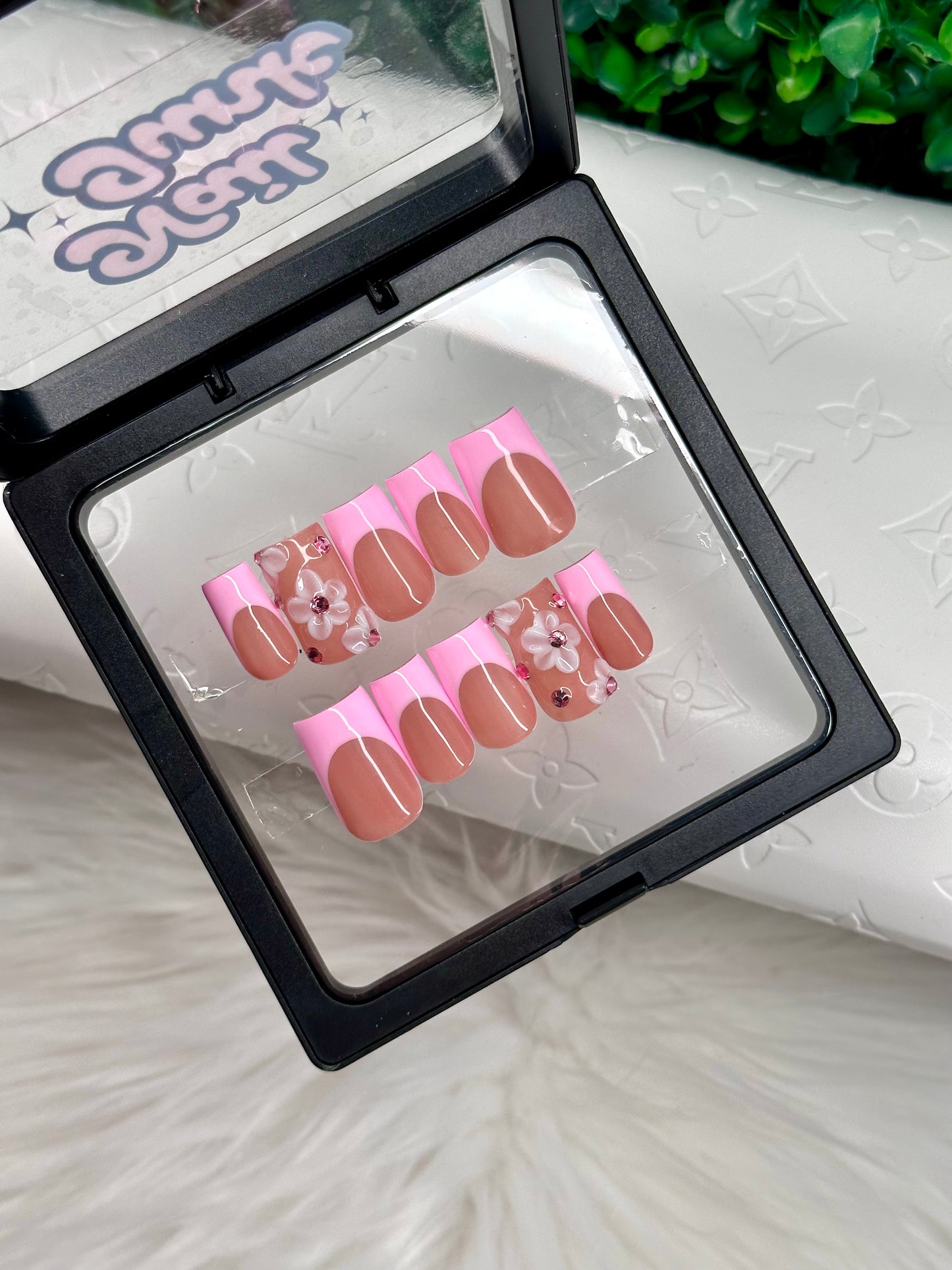 Pink Frenchies + 3D Flower
