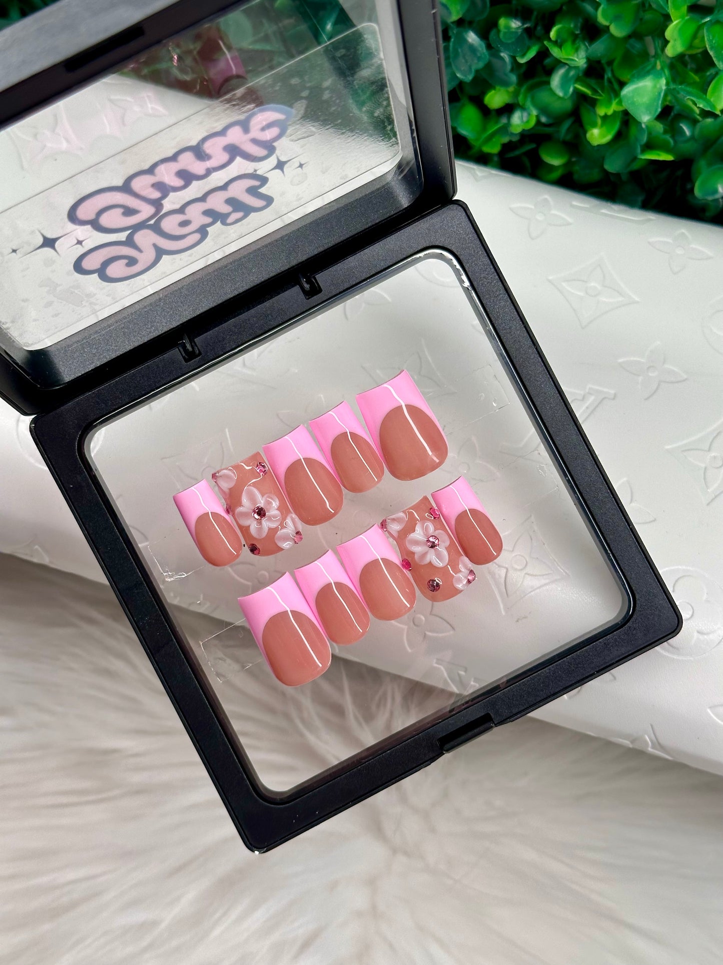 Pink Frenchies + 3D Flower