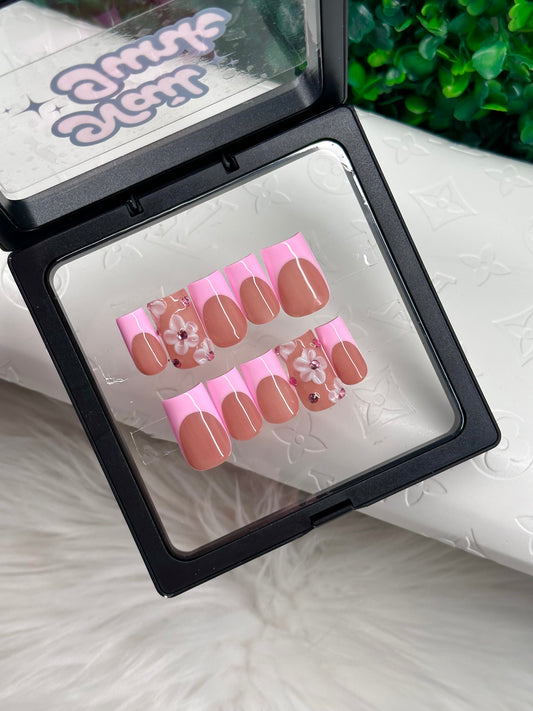 Pink Frenchies + 3D Flower